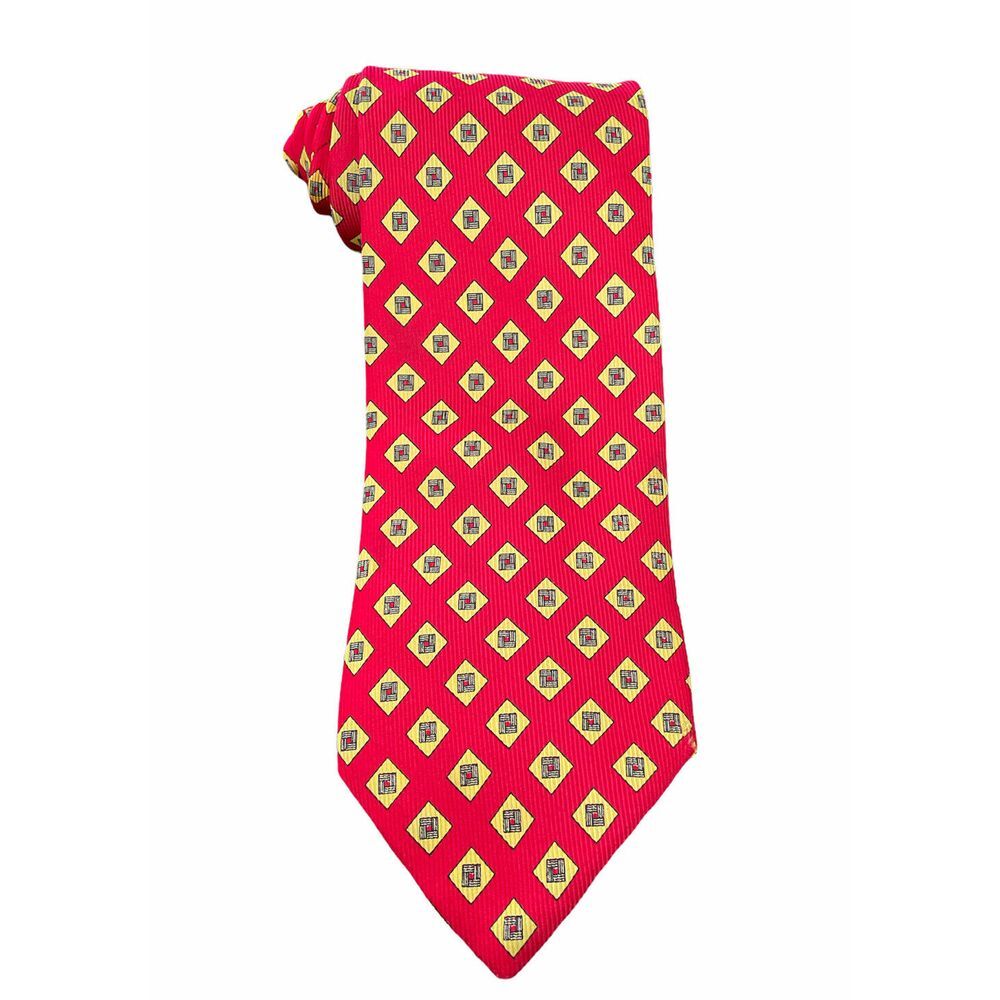 Ermenegilo Zegna Men's 100% Silk Red/Yellow Diamond‎ Geometric Italy 3.75" Width